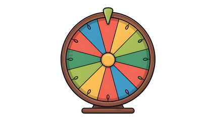 Obraz premium Spinning Prize Wheel with Colorful Segments and Pointer, Isolated on Black Background, Vector Illustration