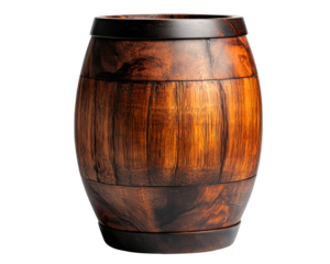 Wood grain barrel structure with distinct staves detailing, photographed on transparent background