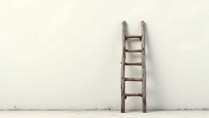 A ladder missing its top rungs, leaning against a blank wall, symbolizing stalled career growth