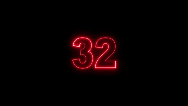 Neon 32 Percent Progress Indicator with Red and Blue Glowing Numbers on Black Background, Futuristic Progress Countdown Display