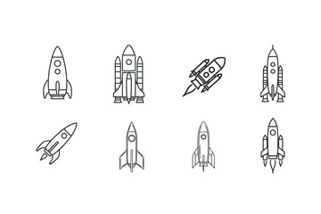 Collection of various rocket silhouettes in different orientations and designs silhouette