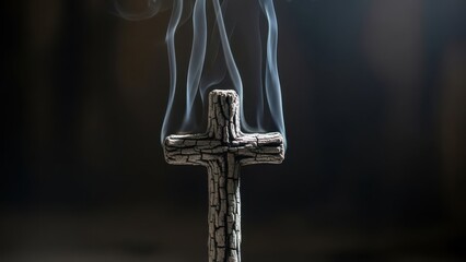 Candlelit cross in serene setting