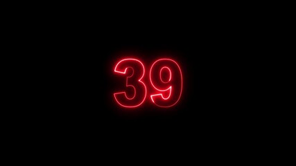 Neon 39 Percent Progress Indicator with Red and Blue Glowing Numbers on Black Background, Digital Progress Countdown Display