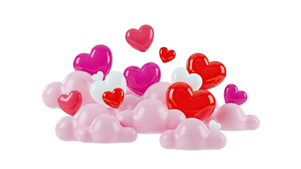 Pink Clouds and Heart Shapes in Red, Pink, and White
