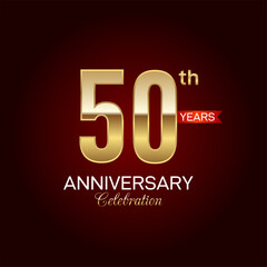 50th Anniversary. Golden number  with sparkling confetti and glitter for celebration events, weddings, invitations and greeting cards illustration