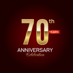 70th Anniversary. Golden number  with sparkling confetti and glitter for celebration events, weddings, invitations and greeting cards illustration