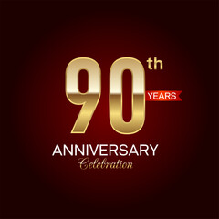90th Anniversary. Golden number  with sparkling confetti and glitter for celebration events, weddings, invitations and greeting cards illustration