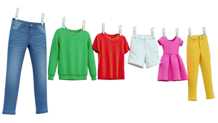 Assorted Colorful Clothing Items Hanging on a Clothesline