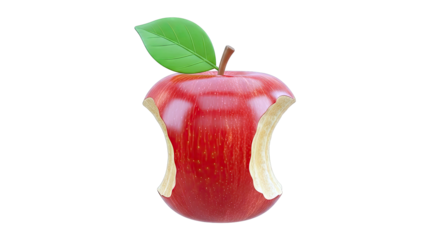 Red apple core with green leaf