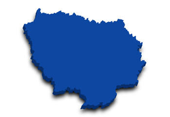 Obraz premium 3d Ile-de-France map, departments and prefectures of the Paris Region. Ile de france region administrative map.