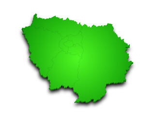 Fototapeta premium 3d Ile-de-France map, departments and prefectures of the Paris Region. Ile de france region administrative map.