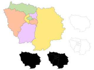 Obraz premium Ile-de-France map, departments and prefectures of the Paris Region. Ile de france region administrative map.