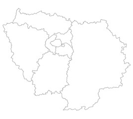 Obraz premium Ile-de-France map, departments and prefectures of the Paris Region. Ile de france region administrative map.