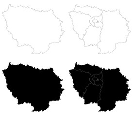 Obraz premium Ile-de-France map, departments and prefectures of the Paris Region. Ile de france region administrative map.