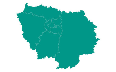 Obraz premium Ile-de-France map, departments and prefectures of the Paris Region. Ile de france region administrative map.
