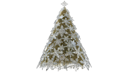 Luxury clear and silver crystal Christmas tree centerpiece with snowflake ornaments. isolated PNG with Transparent Background