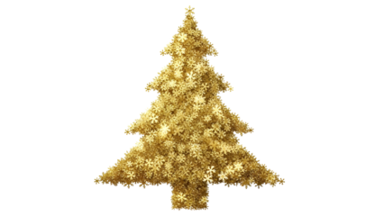 Golden Christmas tree made of shiny snowflakes, luxury holiday season design element isolated PNG with Transparent Background
