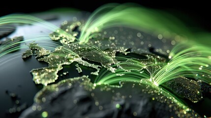 A digital map displaying major cities and connections on a screen.