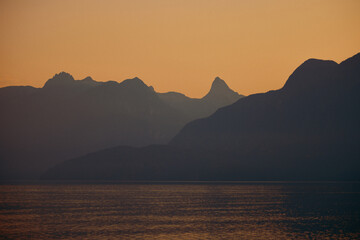 Sunset over mountains in Desolation Sound, British Columbia