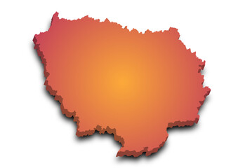 3d Ile-de-France map, departments and prefectures of the Paris Region. Ile de france region administrative map.