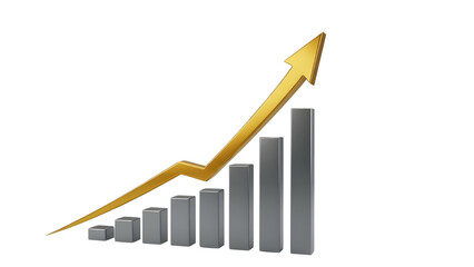 Business success graph with rising gold arrow demonstrating financial growth and profit. isolated PNG with Transparent Background