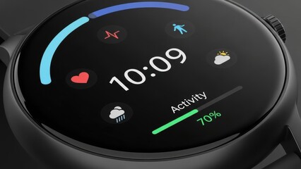 Sleek smart watch display featuring health monitoring, activity tracking, and real-time essential
