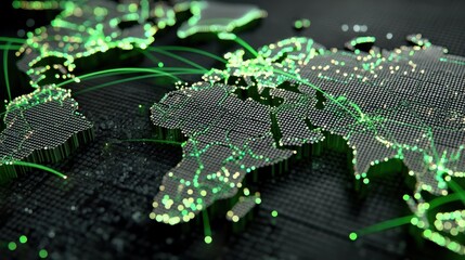 A digital world map displaying major cities with interconnections on a screen.