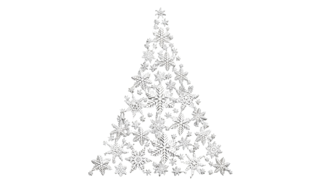 Modern holiday Christmas tree shape design constructed from sparkling white snowflakes isolated PNG with Transparent Background - Powered by Adobe