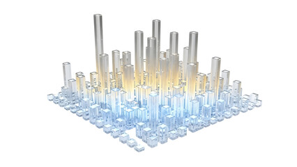 Futuristic 3D abstract bar graph representing big data analysis, business processing, and digital technology isolated PNG with Transparent Background
