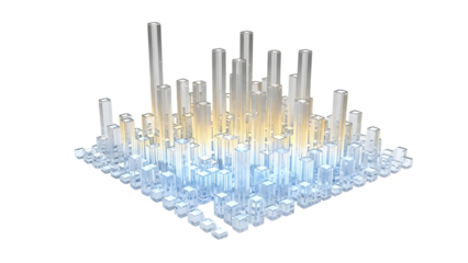 Futuristic 3D abstract bar graph representing big data analysis, business processing, and digital technology isolated PNG with Transparent Background