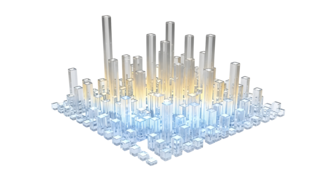 Futuristic 3D abstract bar graph representing big data analysis, business processing, and digital technology isolated PNG with Transparent Background - Powered by Adobe
