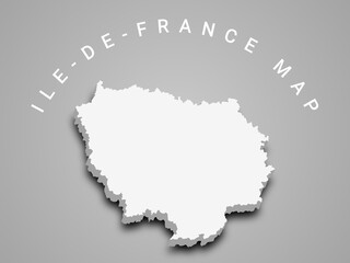 3d Ile-de-France map, departments and prefectures of the Paris Region. Ile de france region administrative map.