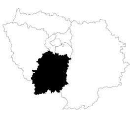 Map of essonne department in Ile De France region on white background and highlighted by black colour. Ile-de-France map, departments and prefectures of the Paris Region. Ile de france region