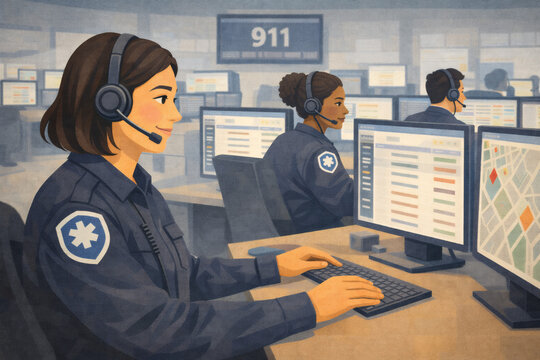 911 Emergency dispatchers  in call center