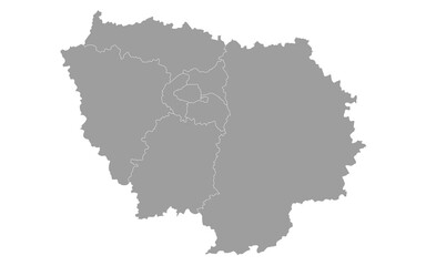 Ile-de-France map, departments and prefectures of the Paris Region. Ile de france region administrative map.