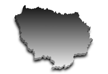 Fototapeta premium 3d Ile-de-France map, departments and prefectures of the Paris Region. Ile de france region administrative map.