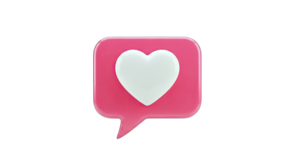 3D Pink Speech Bubble with White Heart Icon on transparent background
