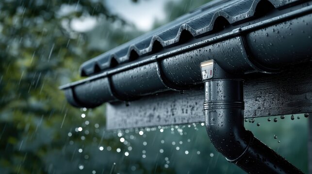 A roof-integrated rainwater harvesting system with a sleek design.