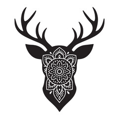 Circular mandala deer silhouette, perfect for spiritual decorative vector elements.