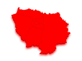 neon glowing map of Ile de france