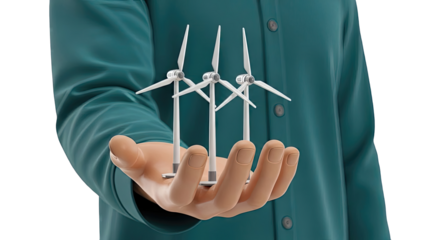 Person holding miniature wind turbines in palm