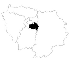 Map of Val de marne department in Ile De France region on white background and highlighted by black colour. Ile-de-France map, departments and prefectures of the Paris Region. Ile de france region