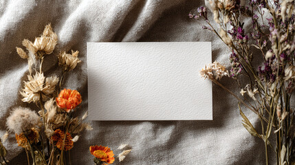 A blank card amidst dried flowers, hinting at a message of sentimentality and remembrance