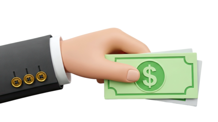 Cartoon hand in a suit giving money