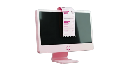 Pink computer monitor with receipt