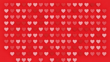 A vibrant pattern of red and pink hearts on a classic red background, symbolizing love and affection