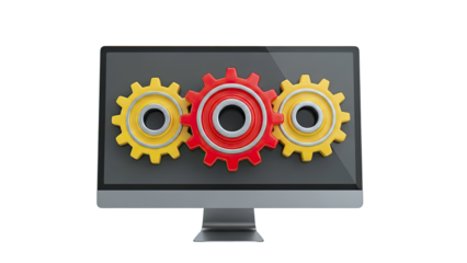 Computer Monitor Displaying Interlocking Gears