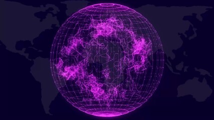 Animation of globe with numbers over black background. Global Network Connection - Futuristic Earth - A 3D video of a glowing digital Earth, showcasing continents outlined in bright green against . - Powered by Adobe