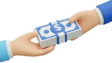 Hand passing a stack of stylized dollar bills