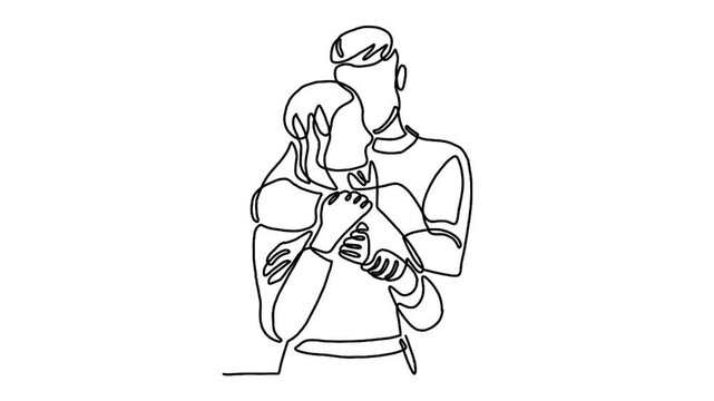 continuous line animation of loving couple hugging